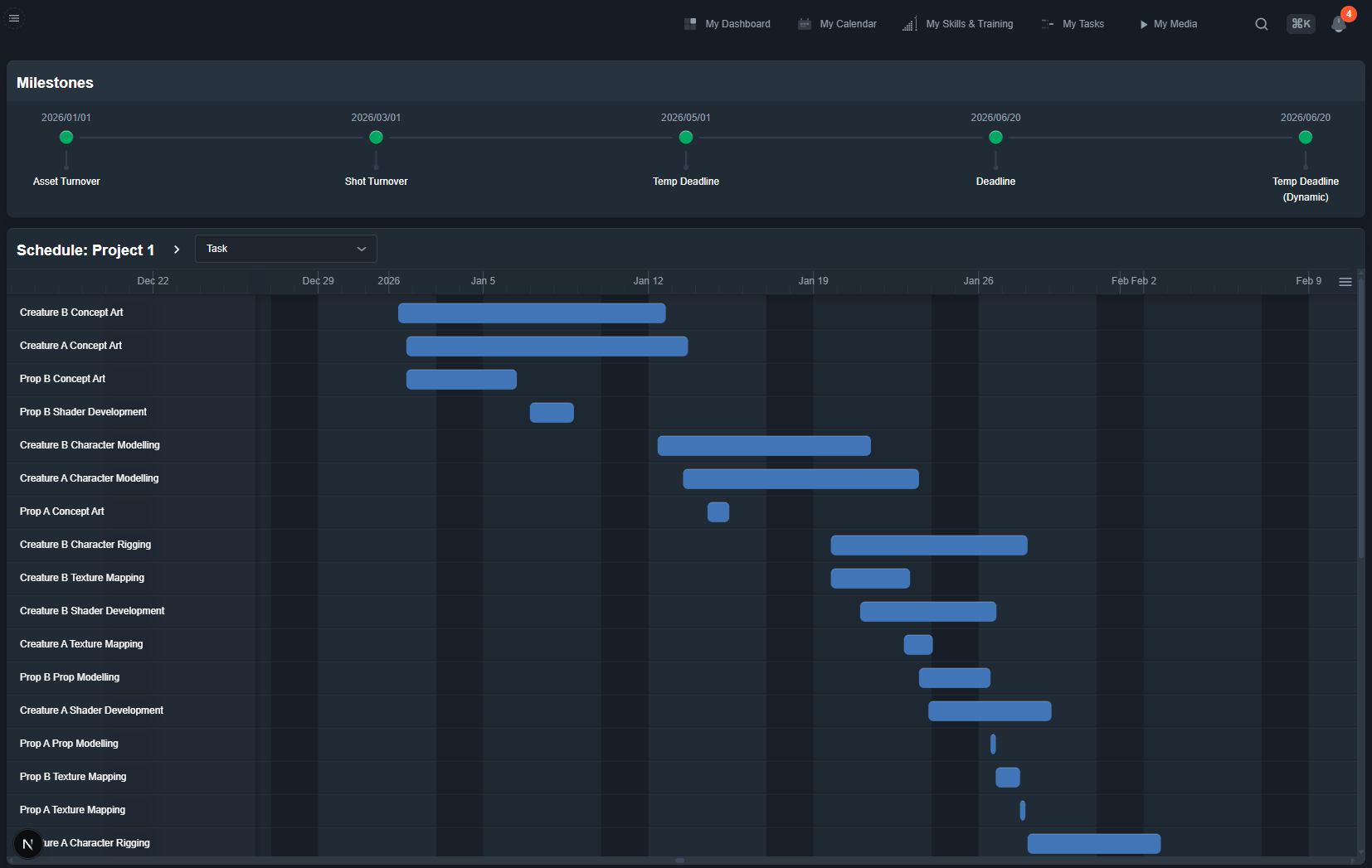 Filament scheduling interface